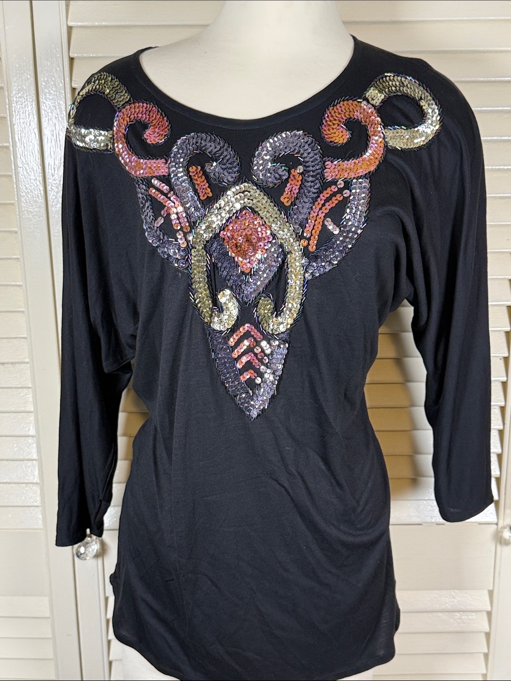 Christine Gerard Vintage Black Sequin Beaded Embellished Top - Size Small